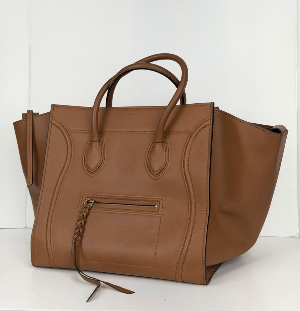 Celine Phantom Luggage Tote Top Handle Bag Medium in Brown Leather S